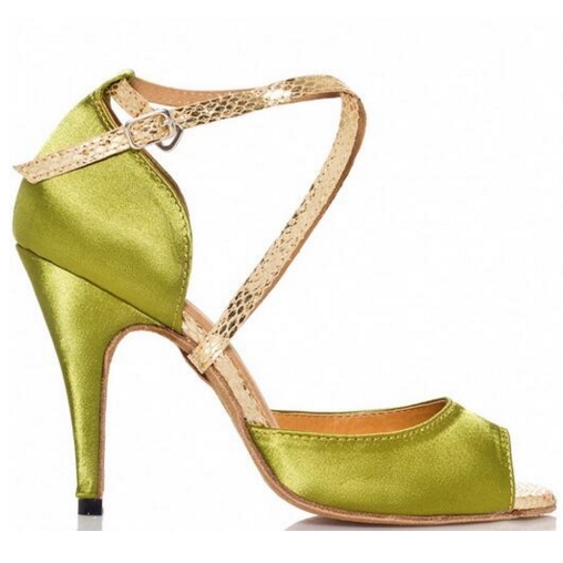 Giày khiêu vũ latin satin giảm giá chuyên nghiệp giày cao gót màu xanh lá phổ biến cho nữ giày tango salsa giày latin cho nữ