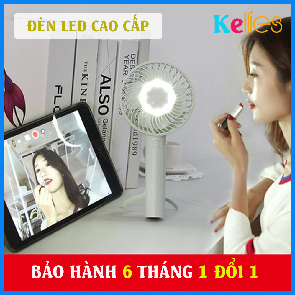Quạt cầm tay mini có đèn led và gương siêu tiện lợi cho mùa hè - quạt mini để bàn văn phòng dung lượng pin khủng, quạt điện, quạt sặc pin