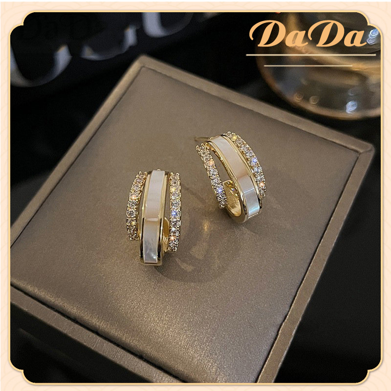 Bông tai vàng 18k chính hãng nữ trang sức gạch tròn quà sinh nhật xa hoa của phụ nữ