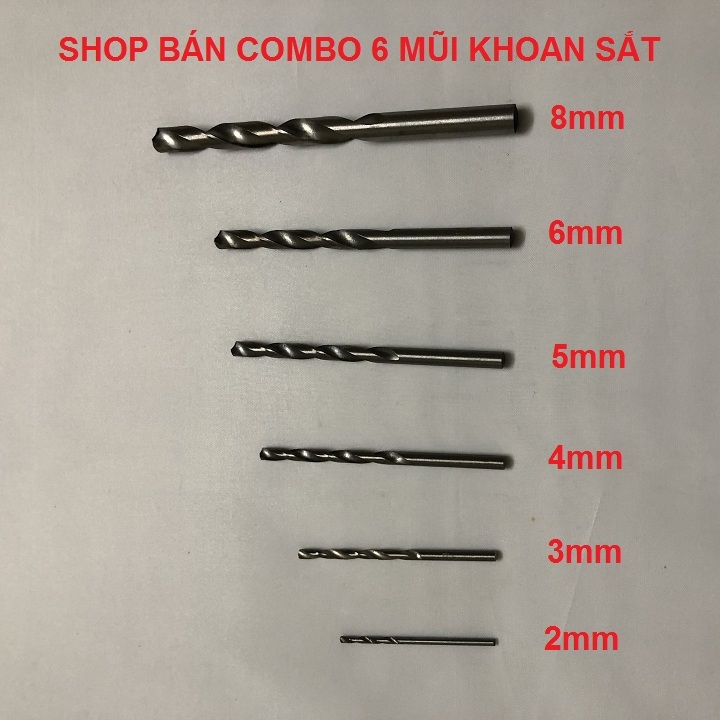 Mũi khoan săt gỗ, combo bộ 6 mũi khoan sắt khoan gỗ nhập khẩu - mũi 2mm 3mm 4mm 5mm 6mm 8 mm