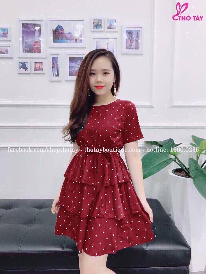 Đầm chấm bi cột nơ -ht