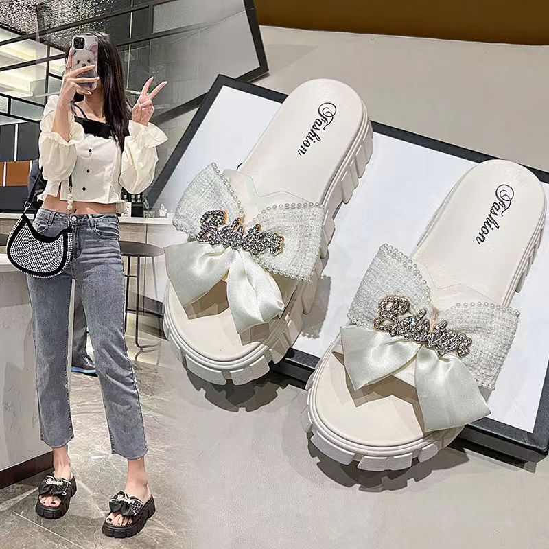 Dép kiểu nữ đính nơ dễ thương đế cao 5cm hàng loại đẹp nhà rubishoes