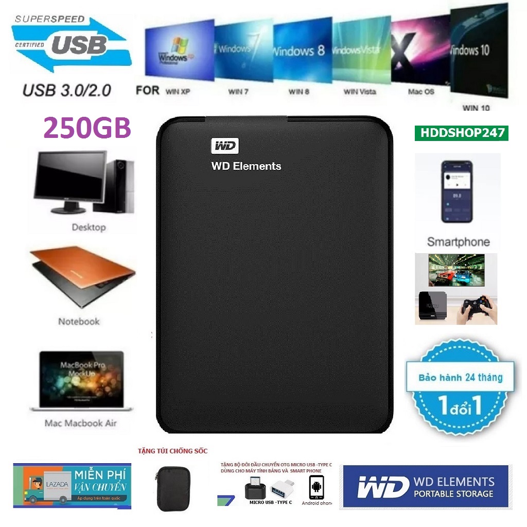 HCMO CUNG WD ELEMENT/WD MY PASSPORT 250GB -BH 24 THANG
