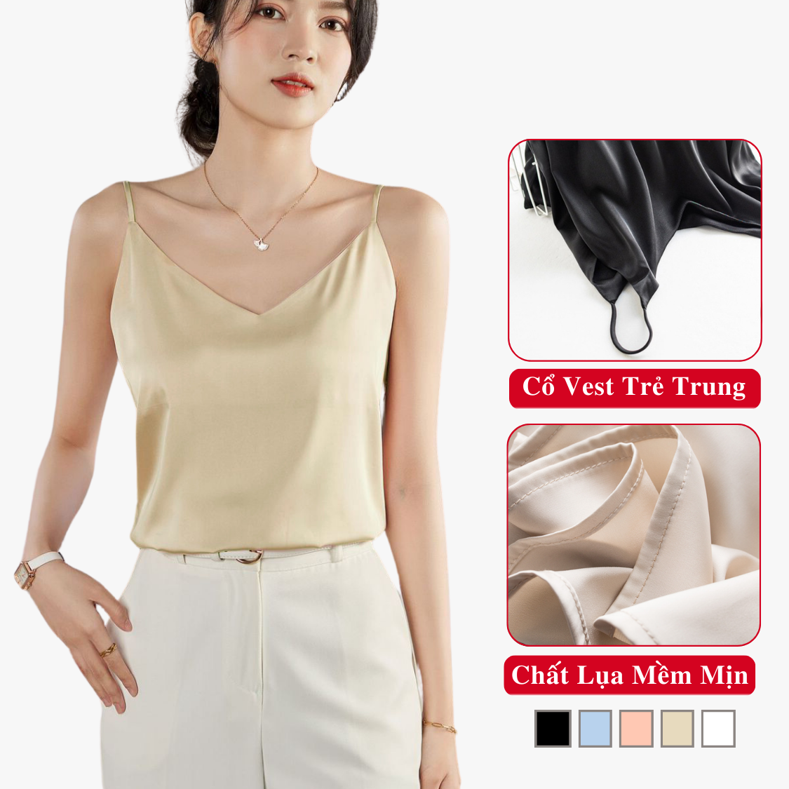 Áo lụa 2 dây nữ madela lụa hàn cao cấp mềm mịn, áo hai dây lụa