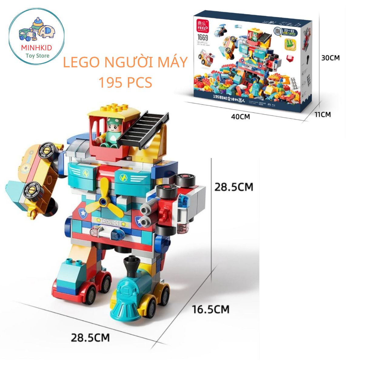 Lego Người Máy,Bộ Lego Duplo 195 Chi Tiết Lắp Ghép Người Máy