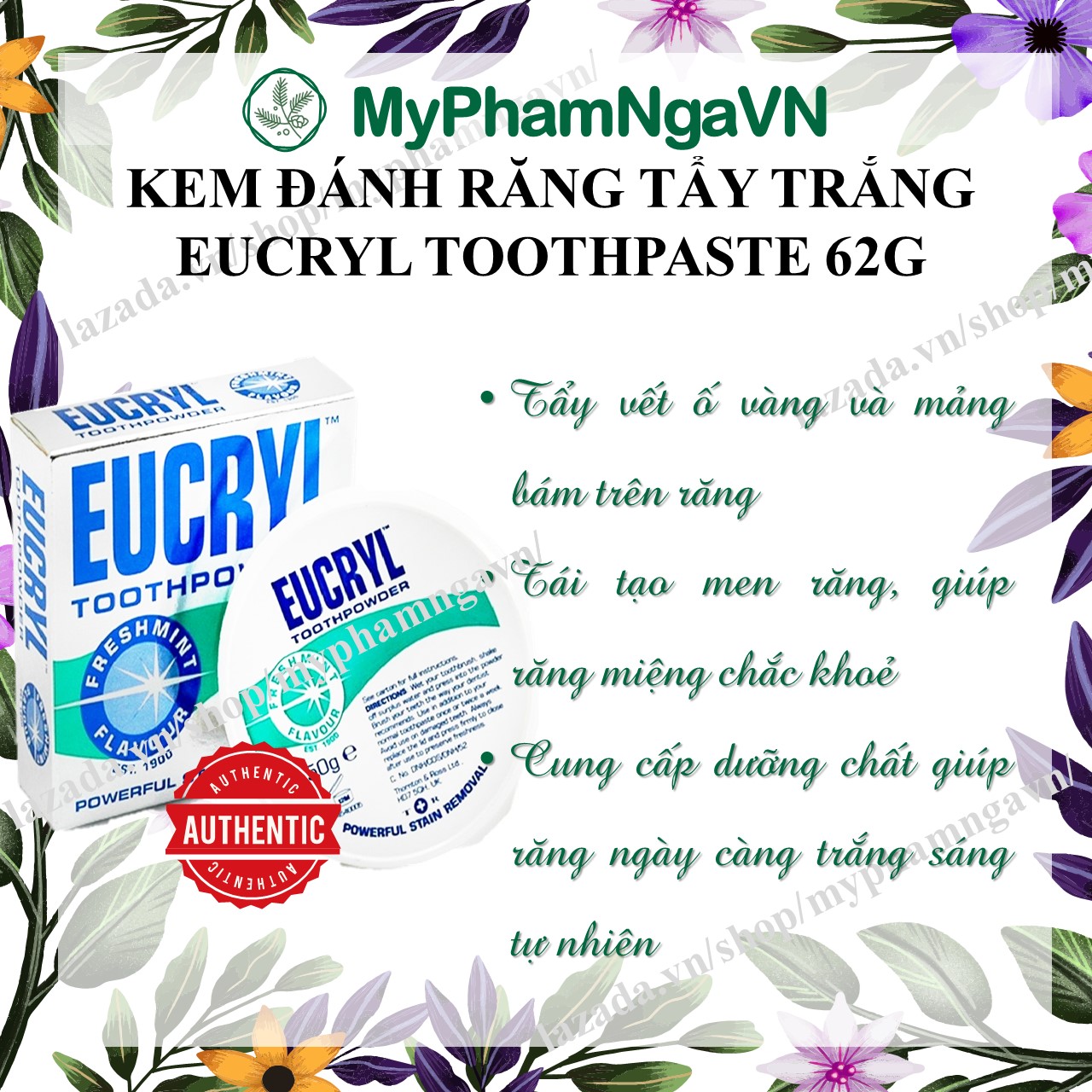 [HCM]Bột Bạc Hà Giúp Làm Sạch Miệng Sáng Răng Eucryl Toothpowder 50g