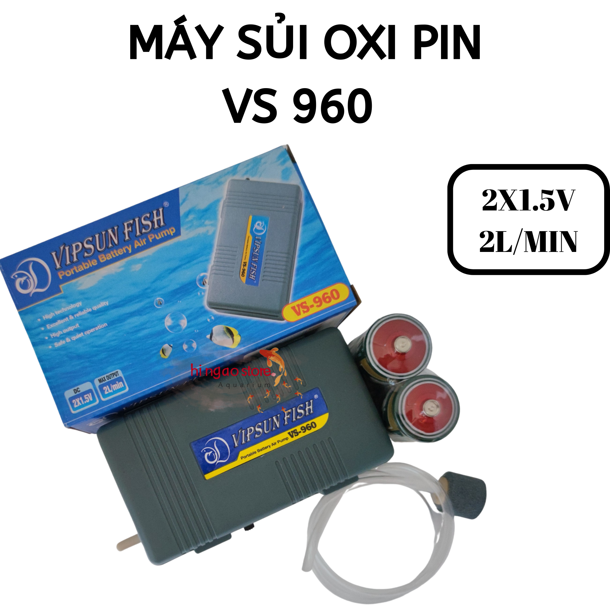 Máy sủi oxy pin VS960 Máy Oxy, máy sục oxy, máy bơm oxycho hồ cá, đi câu - Phụ kiện cá cảnh | Hingaostore.