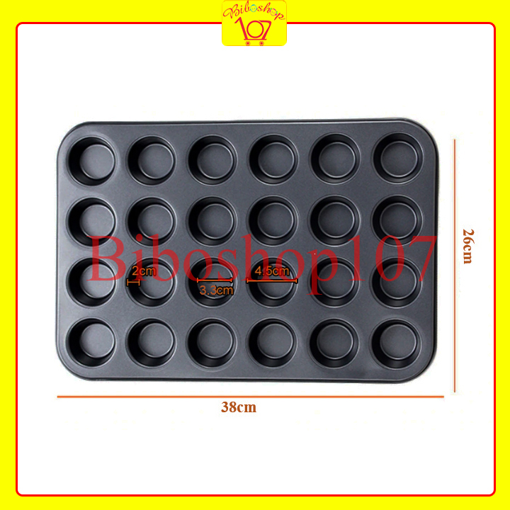 Khuôn chống dính nướng bánh cupcake 24 ô mini/ Khuôn bánh nướng chống dính 24 ô mini-một trong những dụng cụ không thể thiếu khi làm bánh cupcake.