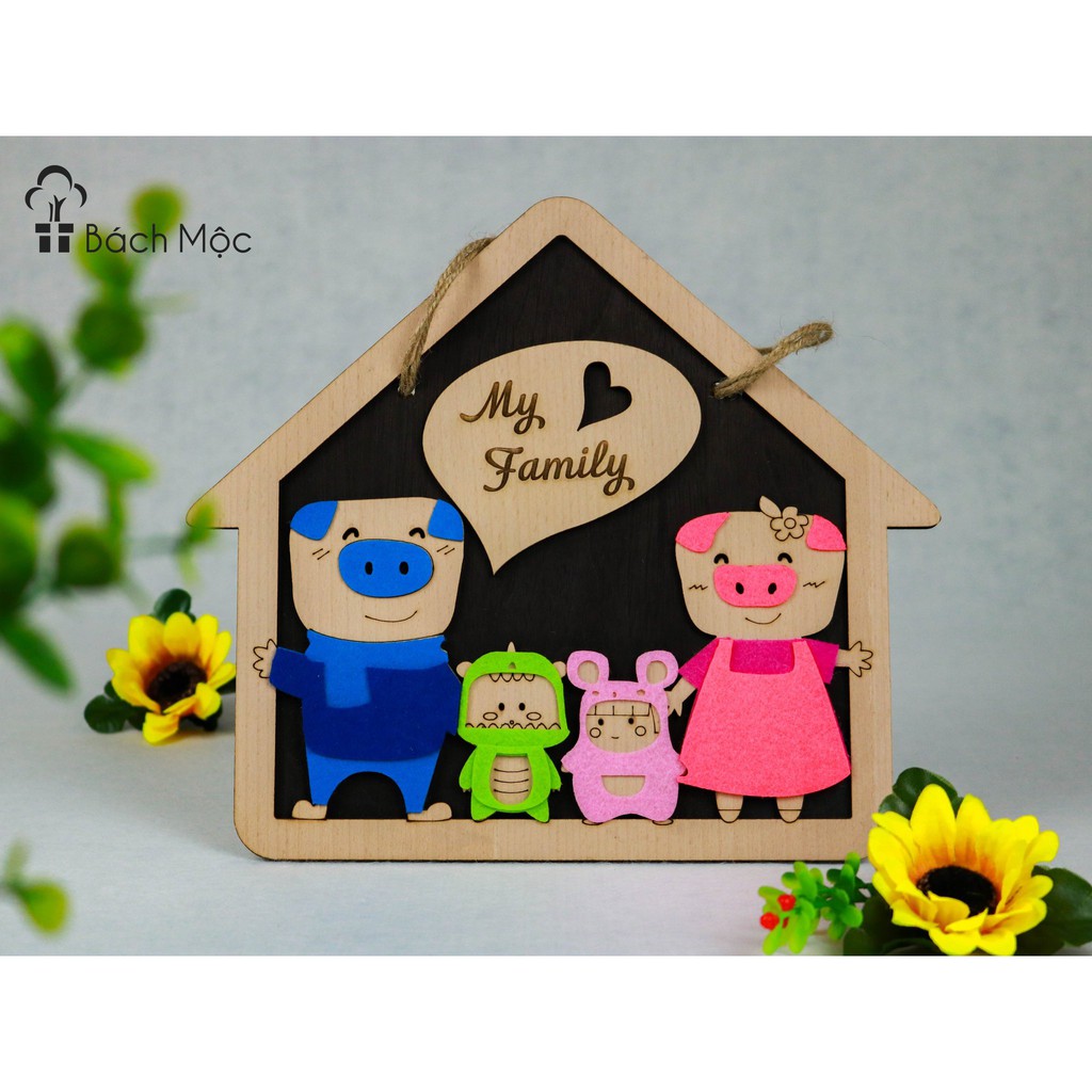 Decor home Bảng gỗ trang trí, biển gỗ decor, bảng gỗ treo cửa gia đình lợn