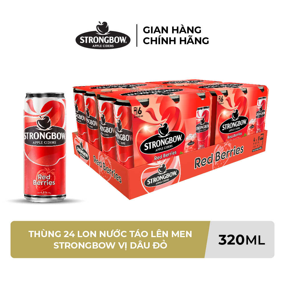 Box of 24 Cans of Strongbow Fermented Apple Juice Red Strawberry Flavor 320Ml/Can