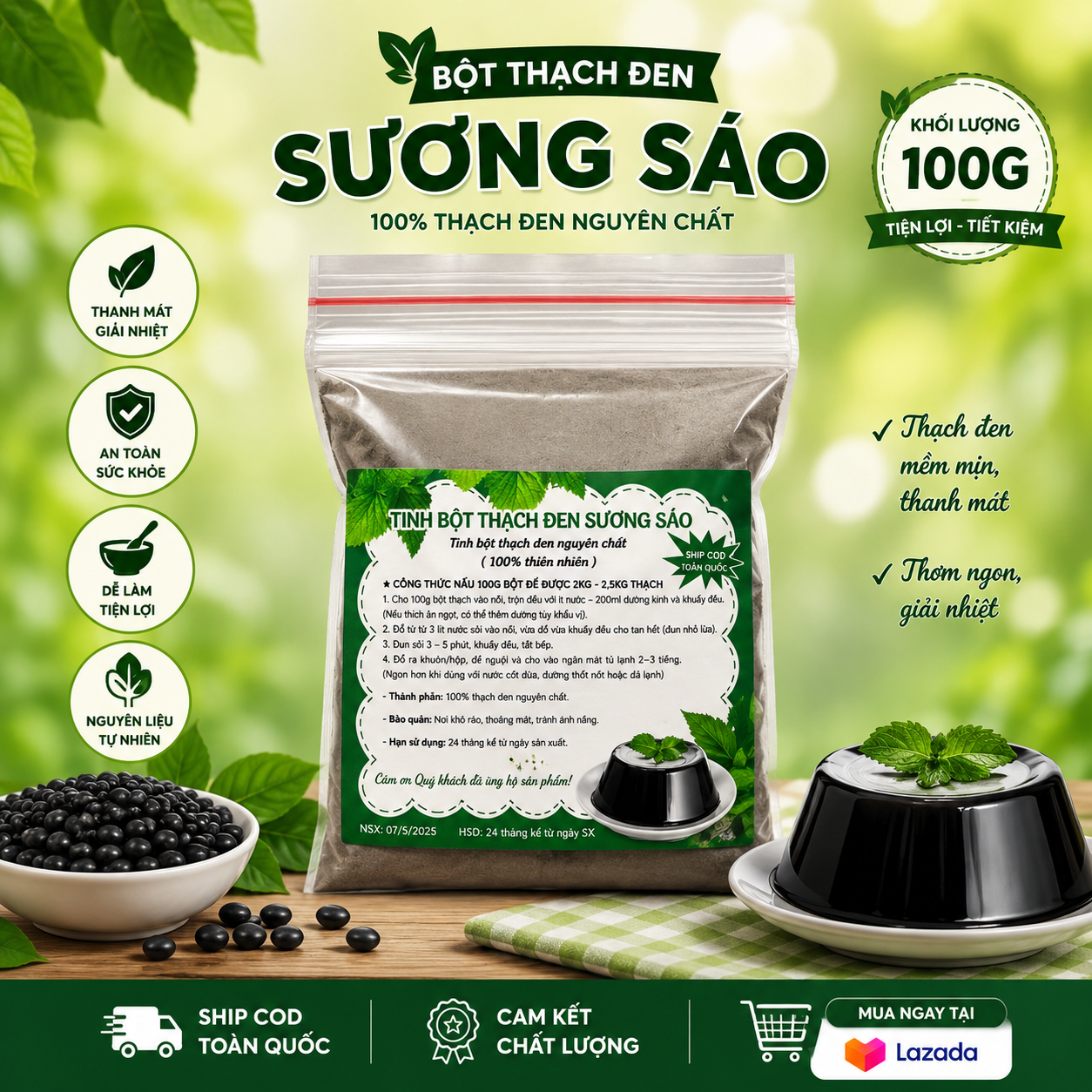 Bột thạch đen sương sáo 100% nguyên chất. Hàng xuất khẩu loại 1. Gói 100g không chất bảo quản, an toàn, dễ làm, dễ ăn nguồn gốc tự nhiên, thạch dai dai, thơm ngon, giải nhiệt mùa hè.