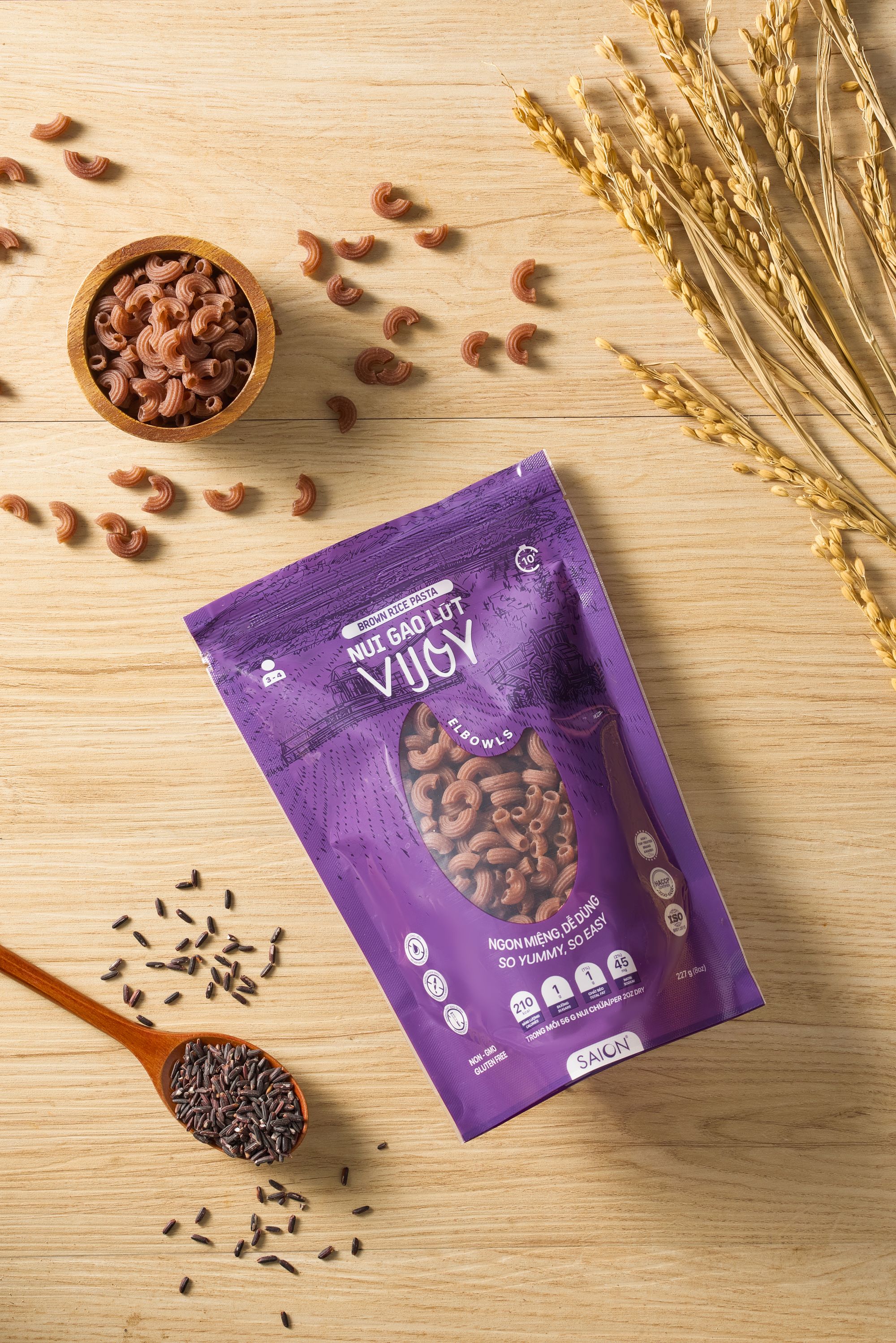 Nui gạo lứt vijoy nui ống ngắn 100% hữu cơ eat clean thực dưỡng siêu ngon túi 227g