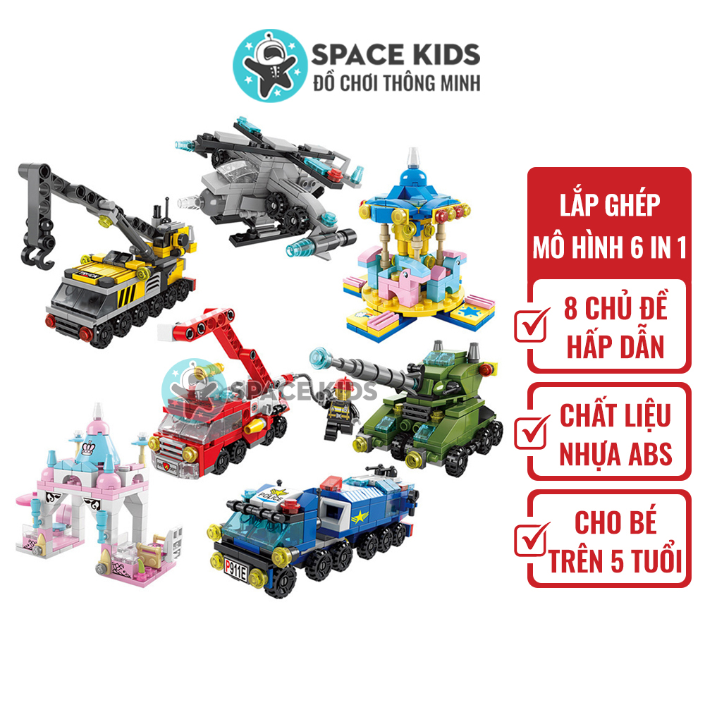 Đồ chơi trẻ em lắp ráp mô hình 6 trong 1 giá rẻ nhiều chủ đề cho bé trai, bé gái Space Kids
