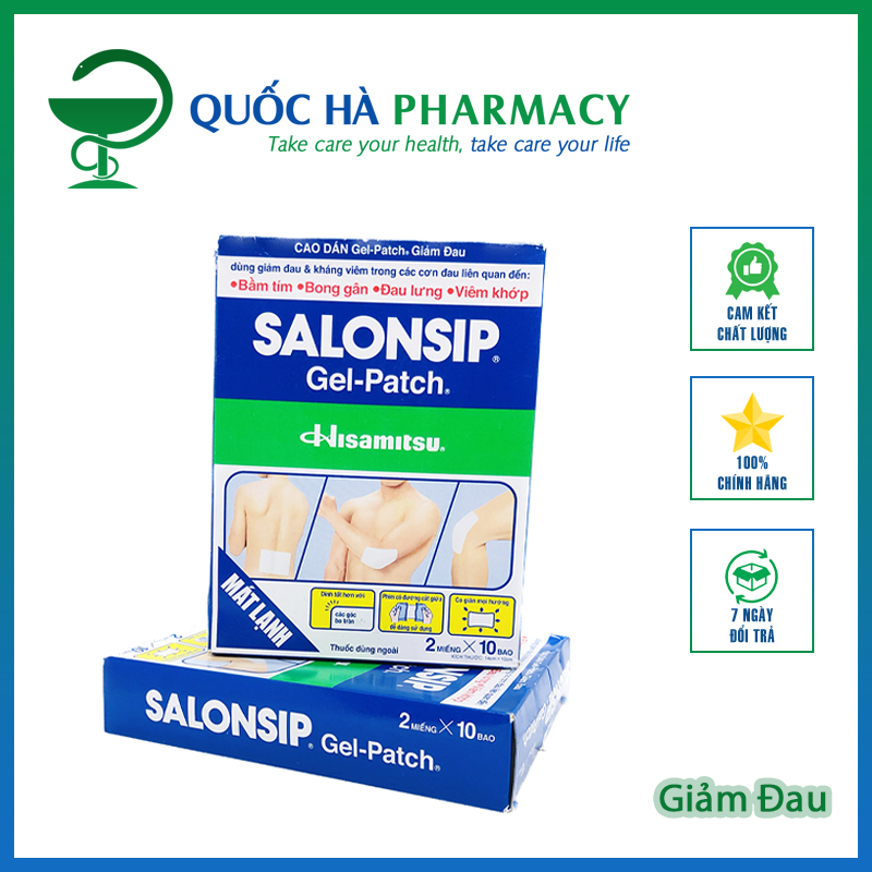 Cao dán giảm đau Salonsip Gel-Patch hộp 10 gói gói 2 miếng - Quốc Hà