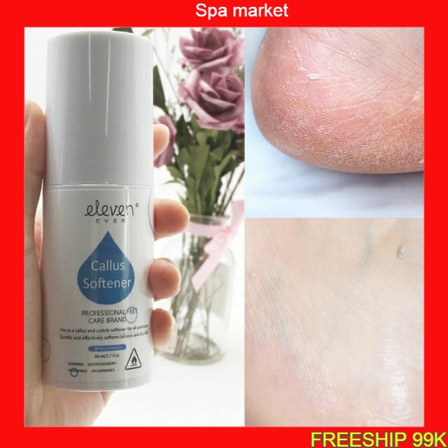 Nước xịt làm mềm gót chân, tẩy tế bào chết da chân (Chai Xịt Mềm Da Chà Gót Eleven Sử dụng cùng Máy Chà Gót Chân )