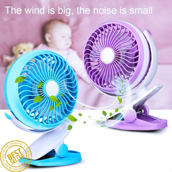 Quạt kẹp bàn xoay 360 độ - Quạt Kẹp xe đẩy, nôi, cũi cho trẻ nhỏ, quạt sạc pin tích điện đa năng tiện dụng, tặng kèm pin dự phòng, dây sạc