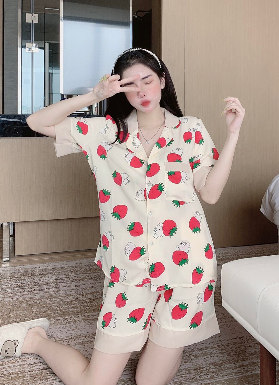 Đồ bộ Pijama cổ sen cộc đùi, Bộ đồ ngủ nữ mặc nhà chất kate lụa thoáng mát thấm hút mồ hôi, Đồ bộ nữ pijama mặc nhà dễ thương lụa ngủ áo cộc quần đùi cao cấp