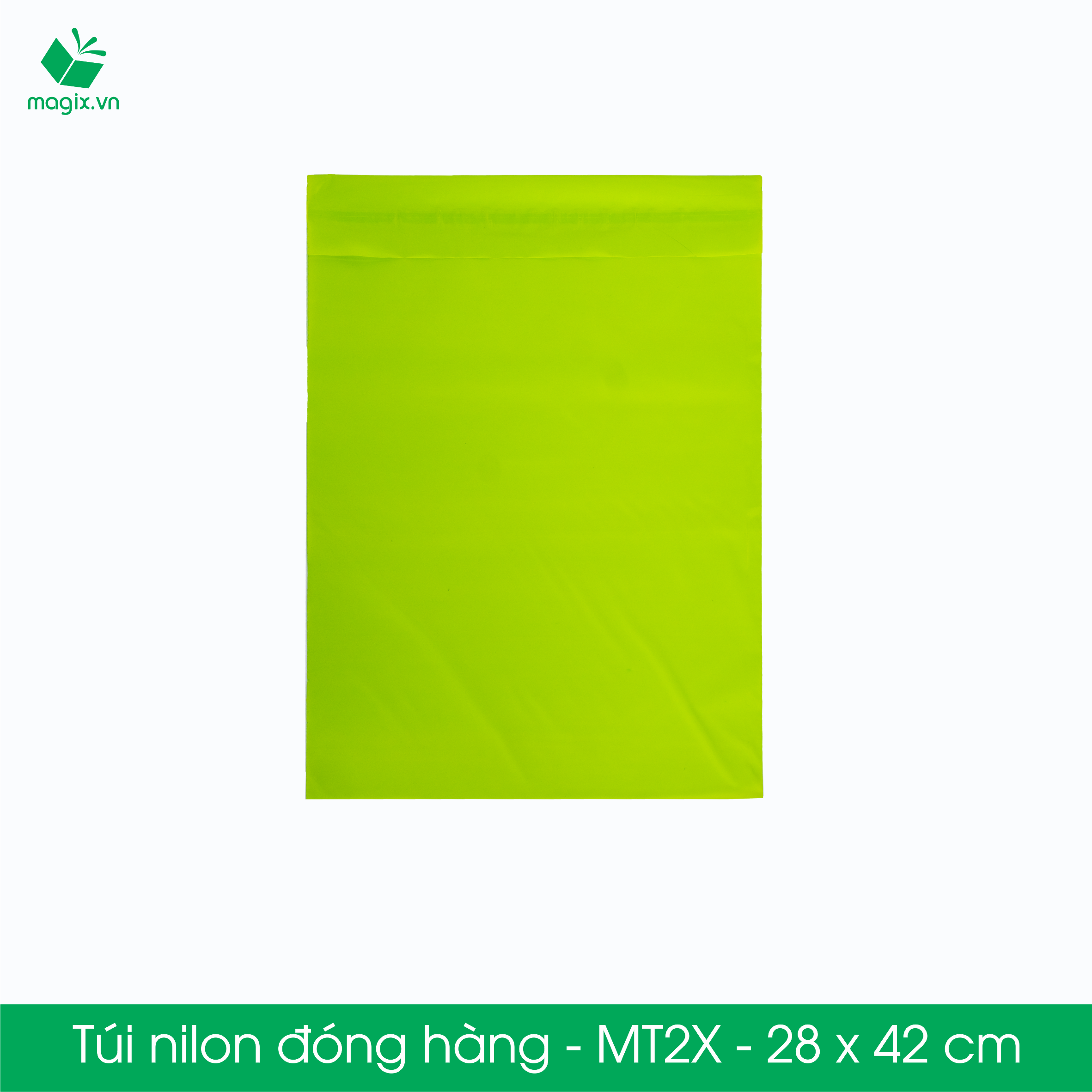 MT2X - 28x42cm - Túi nilon gói hàng - 100 túi niêm phong đóng hàng màu xanh lá mạ