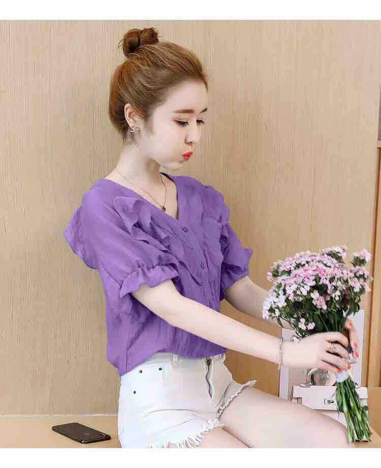 Áo kiểu cổ tim màu tím