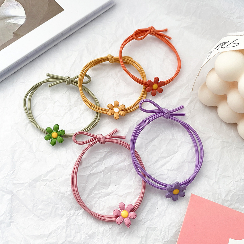 Dây buộc tóc trang trí hoa cúc xinh xắn nhiều màu, set 5 cột tóc nữ