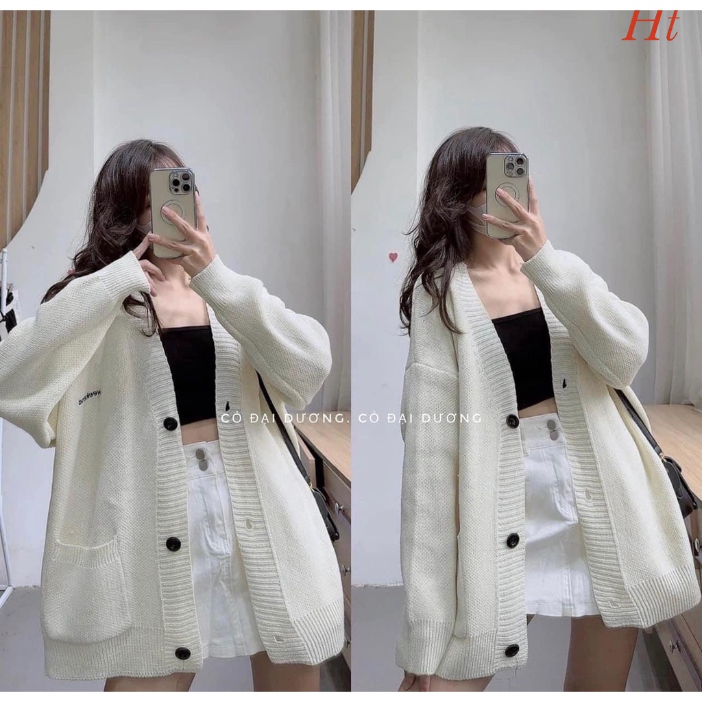 Áo Khoác Cadigan  CHẤT NỈ  Tay Dài Cổ V From Rộng Phong Cách Hàn Quốc