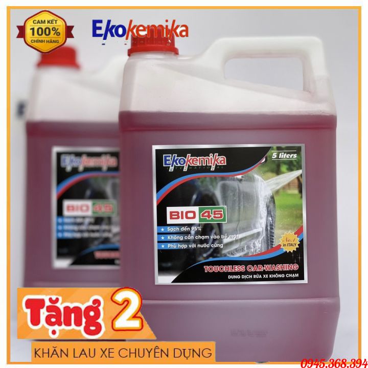 Dung dịch rửa xe không chạm, Bọt rửa xe , Nước rửa xe không chạm Ô tô xe máy Ekokemika Bio 45- Tặng kèm 3 Khăn Micofiber mềm mịn