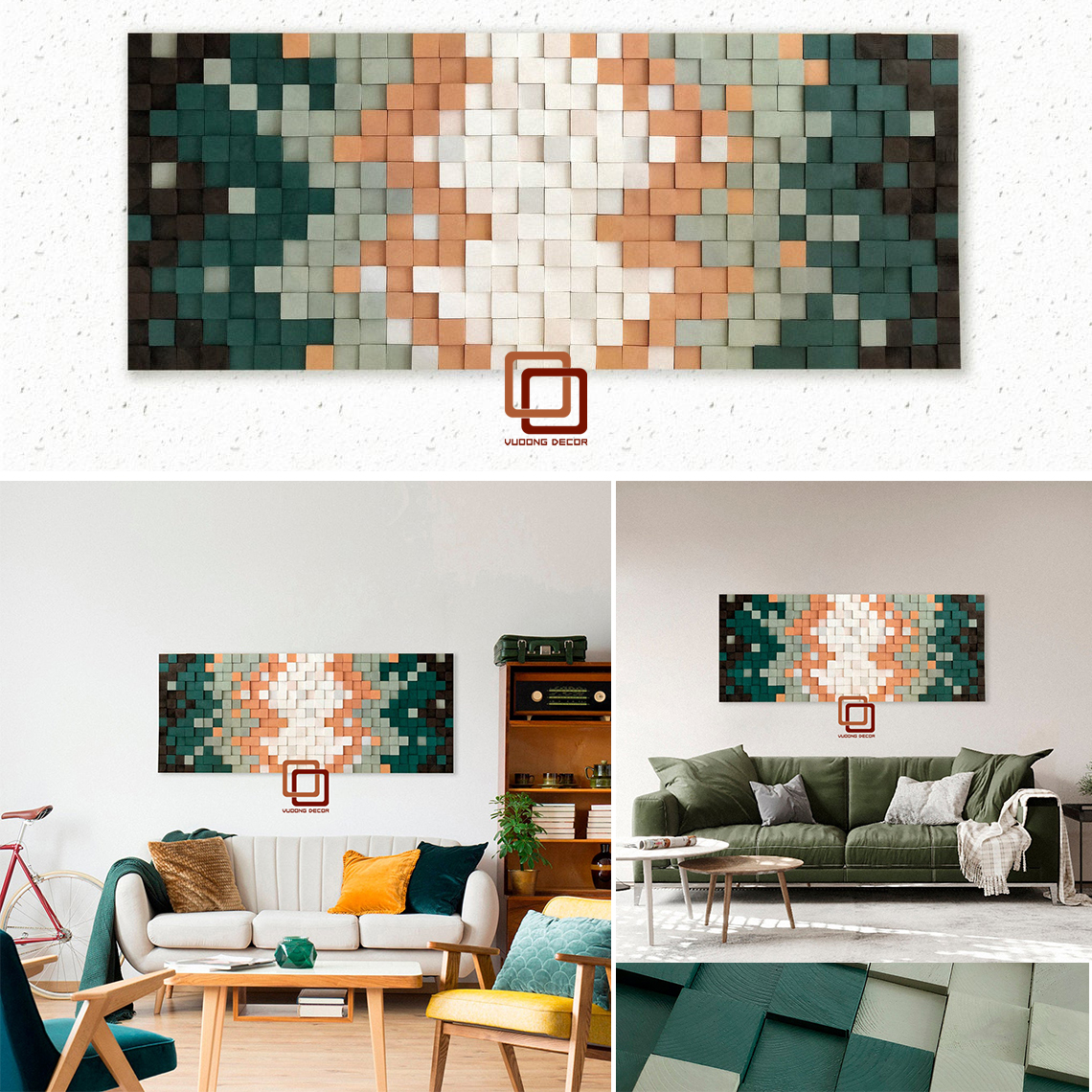 Tranh gỗ trang trí 3D HOẠ TIẾT (Wood mosaic) - KÍCH THƯỚC 40cmx1m