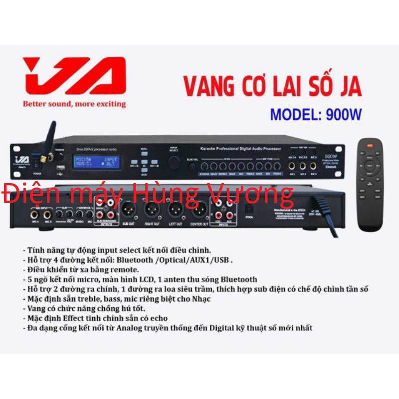 Vang cơ lai số chống hú kết nối Bluetooth USB JA 900W, cổng cáp quang Optical .