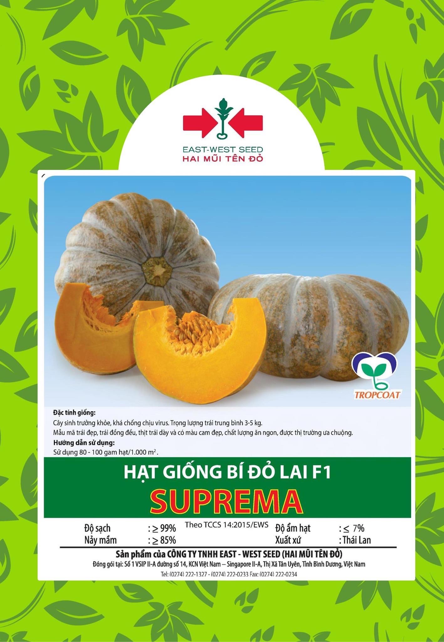 HẠT GIỐNG BÍ ĐỎ LAI F1 SUPREMA HAI MŨI TÊN ĐỎ 20g