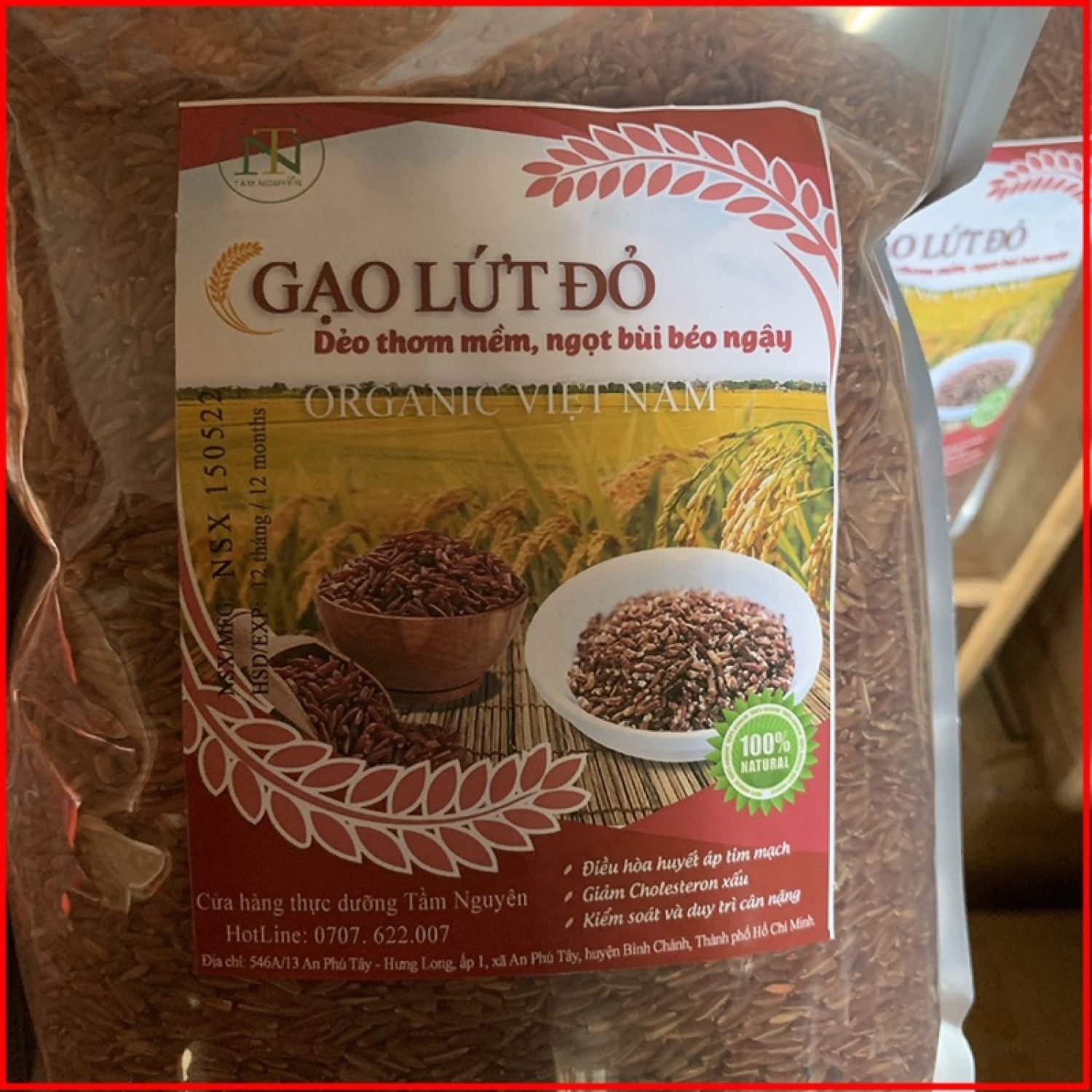 Gạo lứt đỏ organic việt nam không hóa chất bảo quản túi 3kg