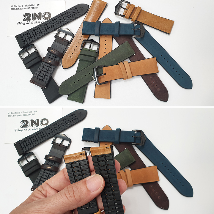Dây da đồng hồ thông minh size 20mm, 22mm lớp lót silicon không thấm hút mồ hôi khóa mạ màu cao cấp - D2014