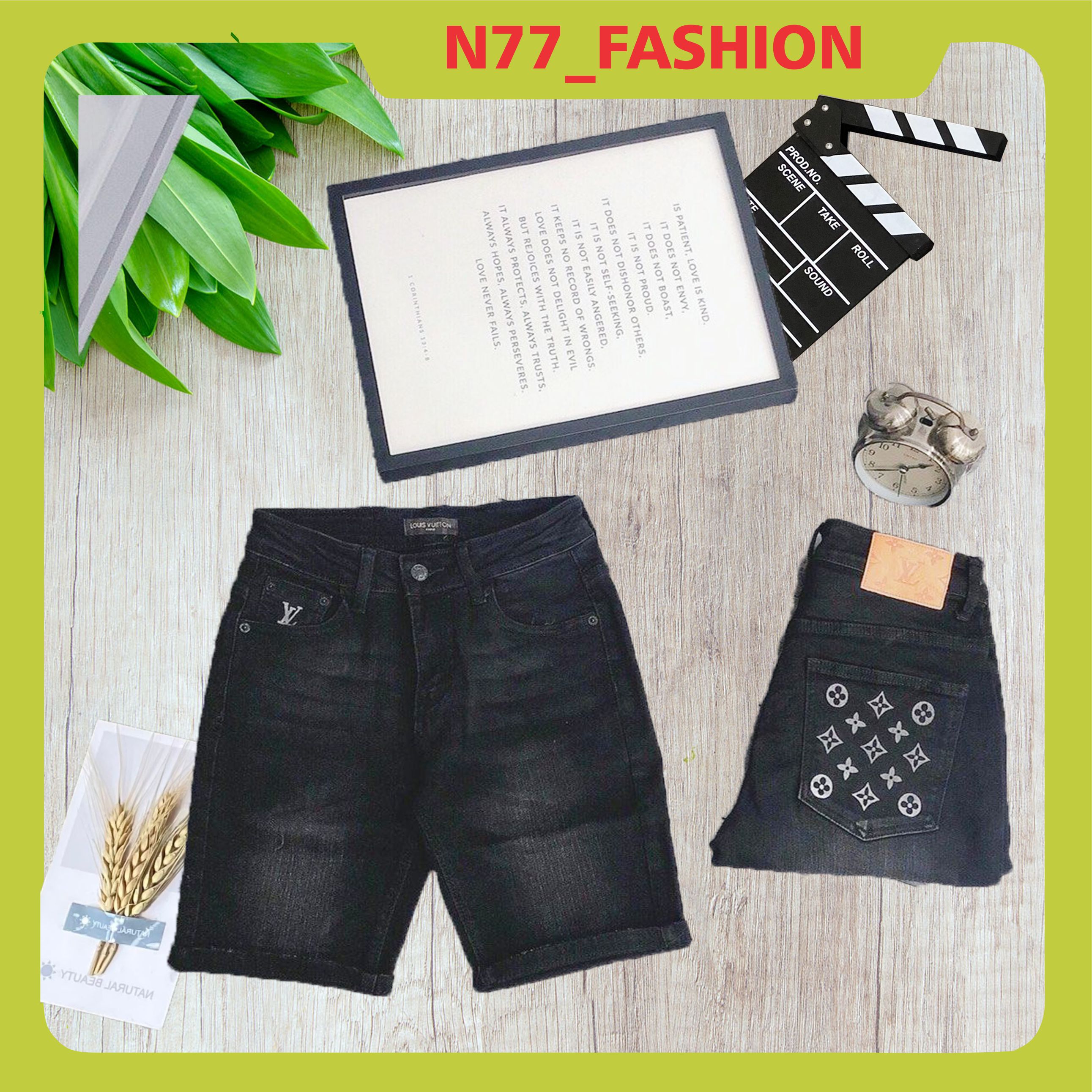 ( VIDEO ẢNH THẬT ) Quần short jean nam đen in họa tiết chất bò form dáng body mẫu mới cao cấp N77 FASHION