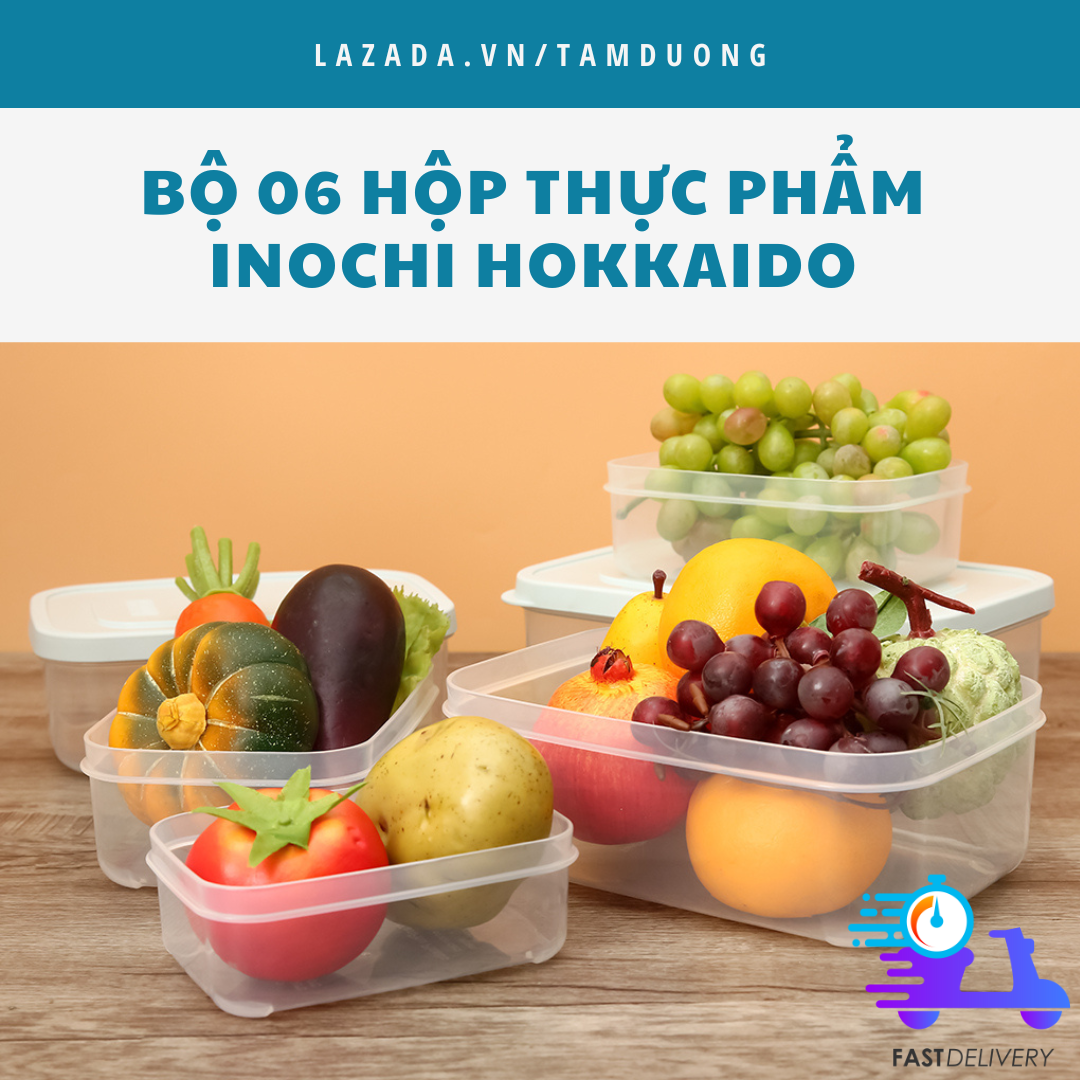 Bộ 6 hộp nhựa đựng thực phẩm chữ nhật Hokkaido (500-750-1000-1500-2000-2500ml) [HCM-Giao hoả tốc 2h]