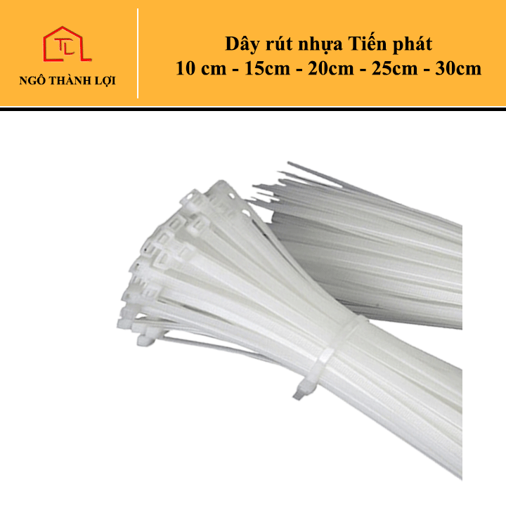 Dây rút nhựa Tiến phát 10 cm - 15cm - 20cm - 25cm - 30cm (bịch khoảng 80 sợi) dùng để buộc nhiều đồ vật có kích thước từ nhỏ đến vừa.