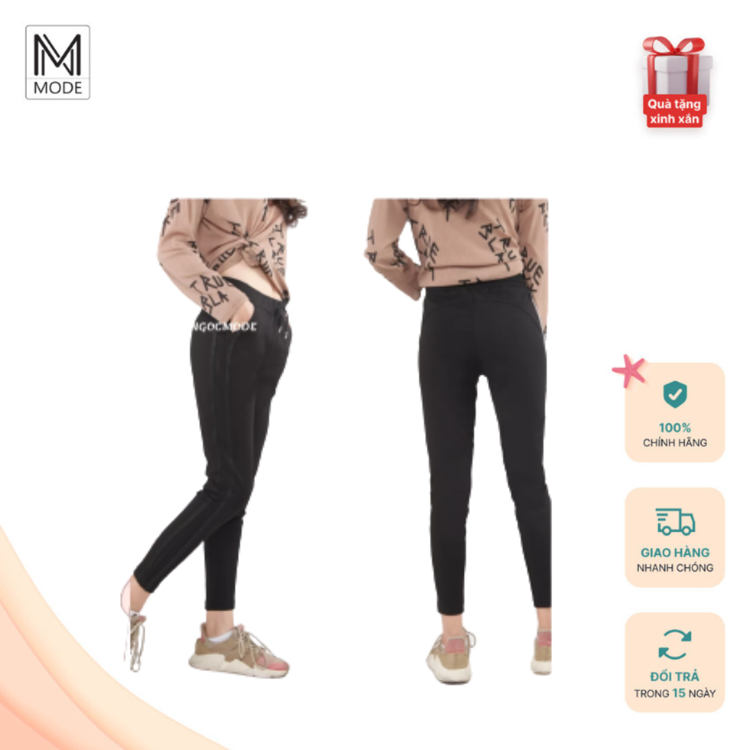 Quần jogger nữ dáng dài, cạp chun, có dây buộc, kiểu sọc kim tuyến 2 bên, vải co giãn tốt - ngocmode