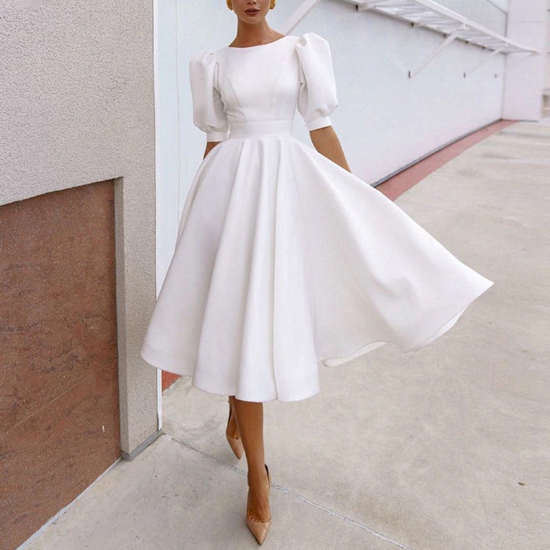 Simple and Clean Satin Short Wedding 