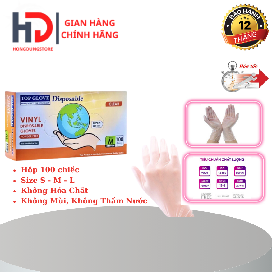 Găng tay trong suốt, không bột pvc vinyl blend | y tếthực phẩm phun xăm spa thẩm mỹ hộp 100 chiếc