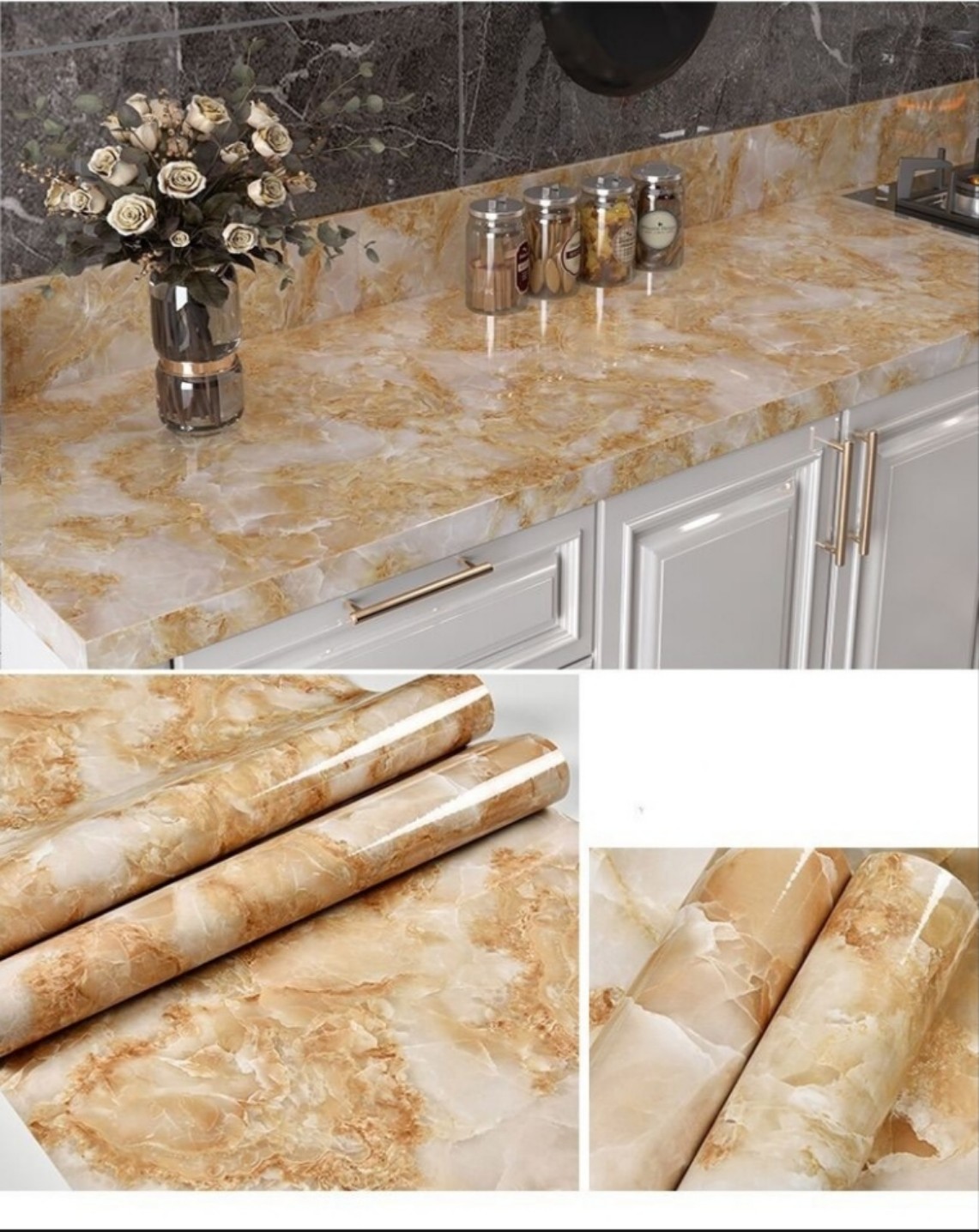 [Mua 1 tặng 1] [Tặng mã 50k] 60cmX200cm Đá Cẩm Thạch Tấm Màng Bằng Nhựa Vinyl Giấy Dán Tường Tự Dính PVC