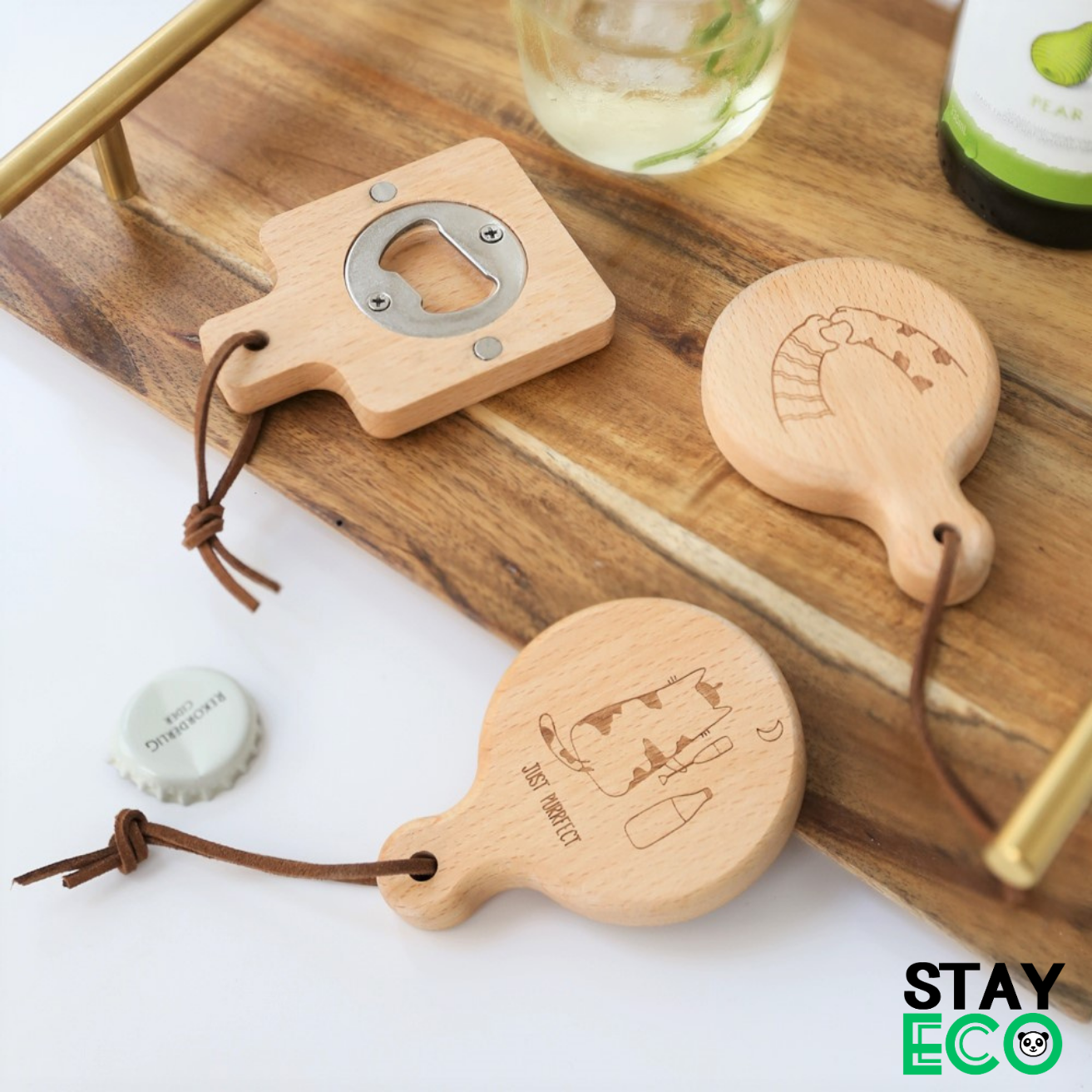 Bật bia bằng gỗ STAY ECO khui nắp chai khắc hình ngộ nghĩnh