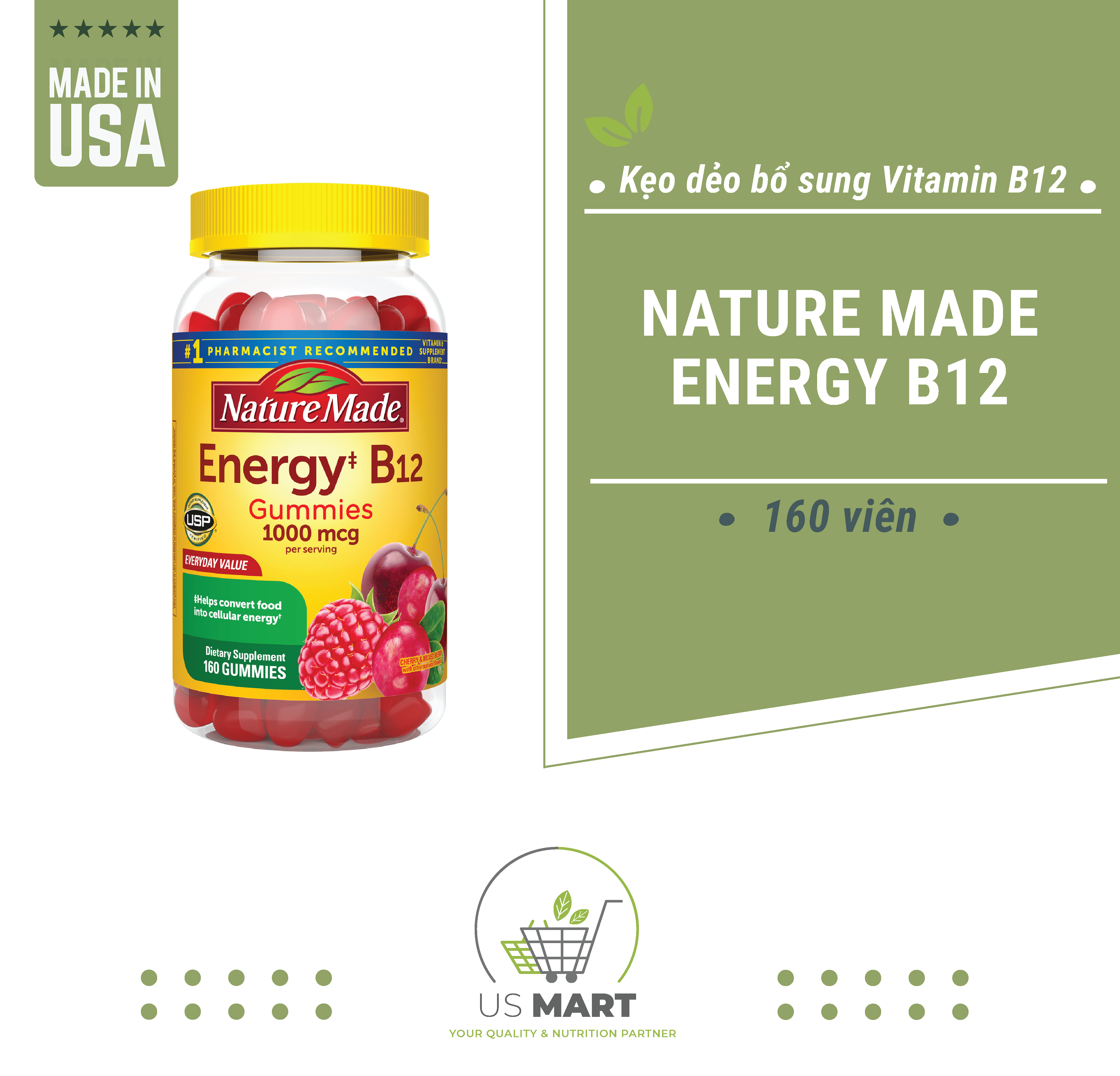 Kẹo dẻo nature made energy b12 1000mcg