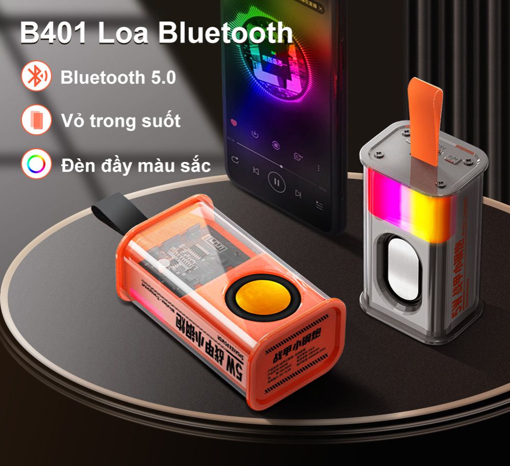 Loa Bluetooth Mini, Loa Mini Steel Cannon, Loa Bluetooth Mini mạnh mẽ, Thiết kế vỏ trong suốt, Loa Mini kết nối TWS