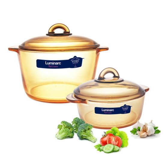 Bộ 2 nồi thủy tinh Luminarc Vitro Amberline Granite 1.5L&3L - Sản xuất tại Pháp