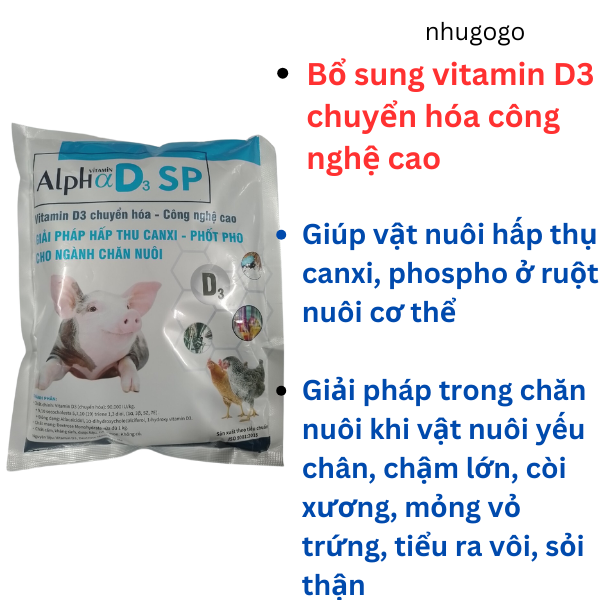 Alpha D3 SP qui cách 1kg vitamin D3 chuyển hóa, giúp vật nuôi hấp thụ canxi, phospho