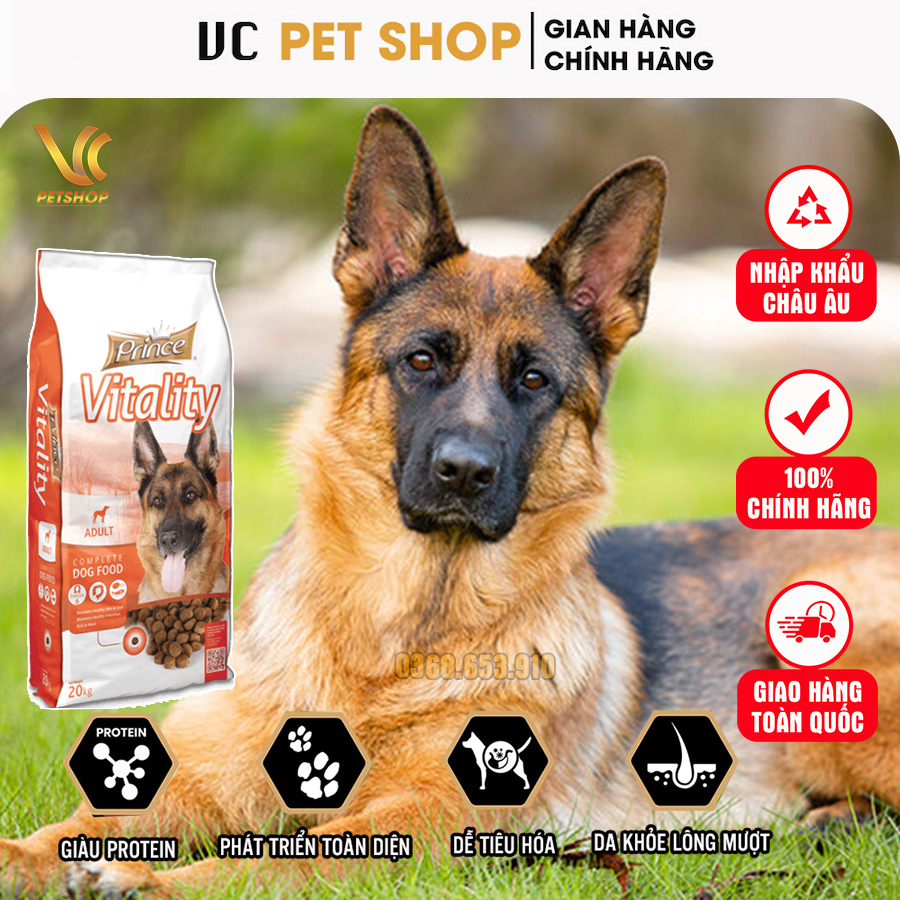 Hạt Thức Ăn Cho Chó Becgie Đức (GSD) Trưởng Thành Prince Vitality - VC Pet Shop