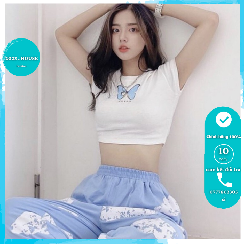 Áo croptop thêu bướm 2023 House