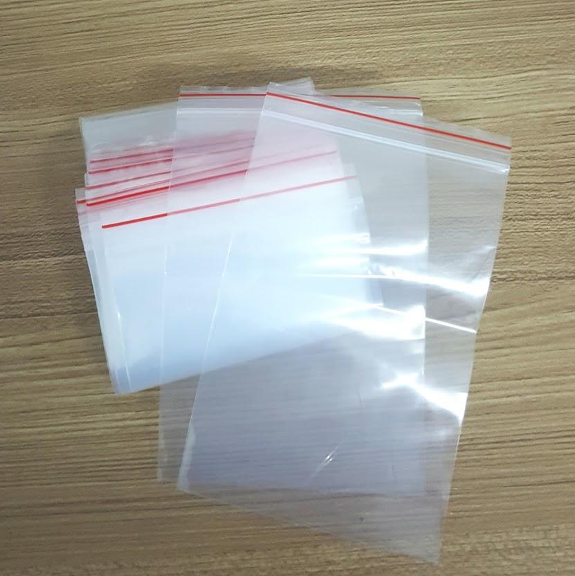 100g (~35cái) Túi Zip trong chỉ đỏ 10x15cm - Zipper viền đỏ