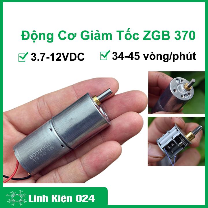 Động cơ giảm tốc zgb-370 3.7-12vdc bánh răng kim loại tốc độ 34-45 vòng/phút