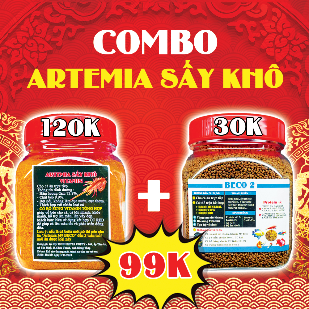 Artemia Sấy Khô + Cám BECO Thức ăn Cho Cá lớn nhỏ betta guppy