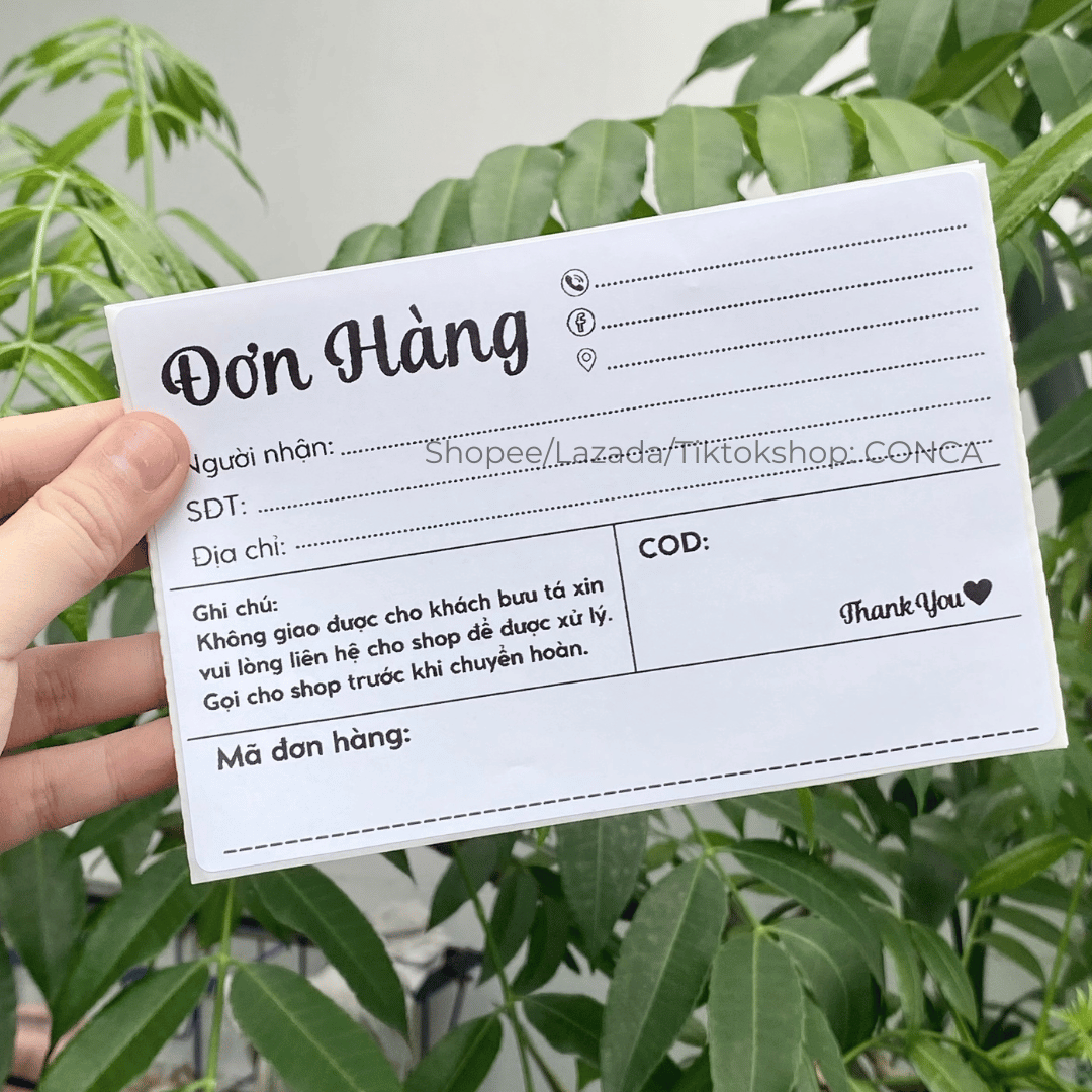 50 tem dán mã vận đơn, phiếu giao hàng có keo dán, phiếu ghi mã đơn hàng size 10*15cm