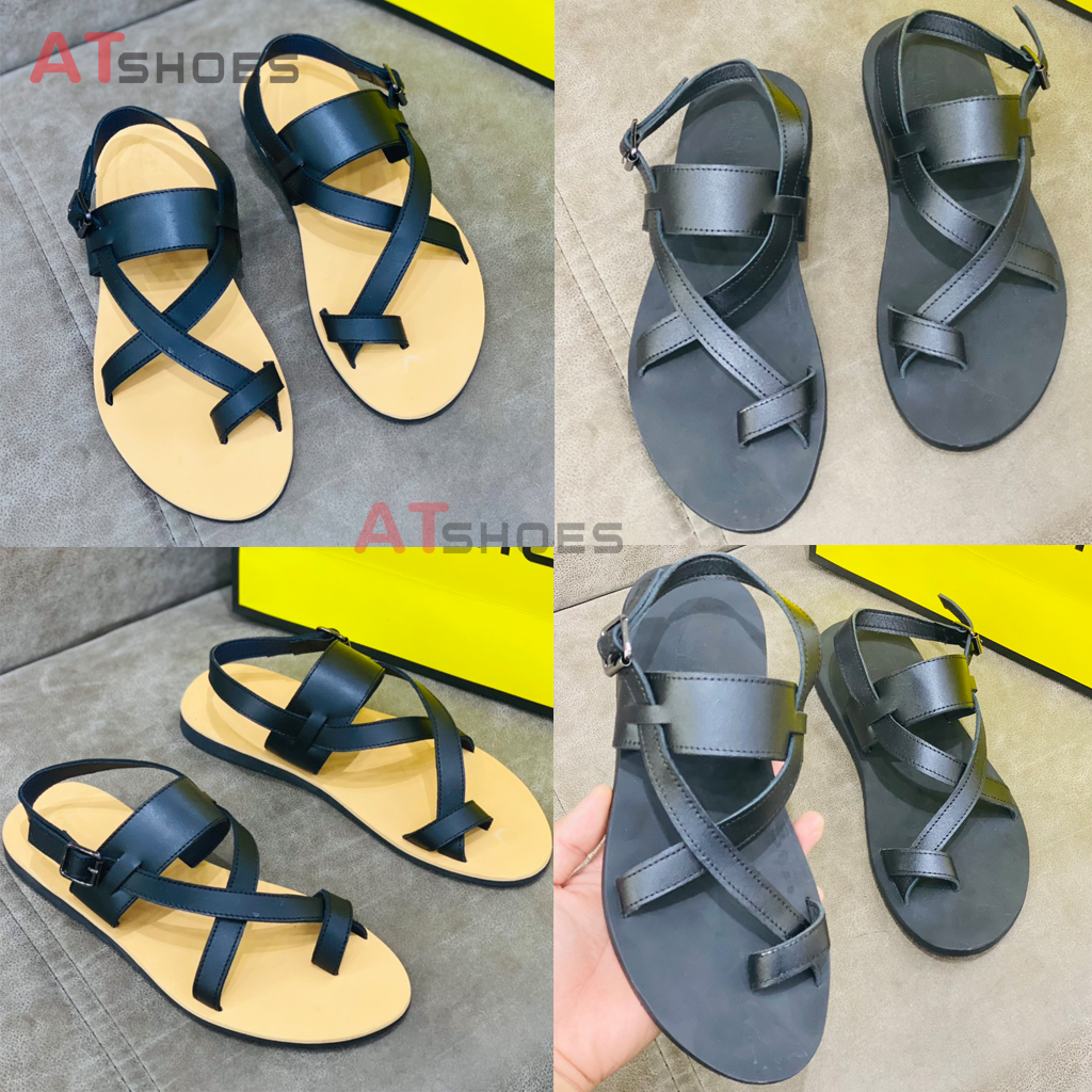 Dép Sandal Unisex Cao Cấp Da Bò Thật Sandal Xỏ Ngón Nam Nữ Trẻ Trung Đế Caosu Chống Nước AtshoesXDxn203